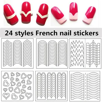  5 Листа Френски Маникюр Дизайн Нокти, Стикери, Шаблони Къдрите Съвет е за Употреба само Етикети За Полиране на Инструменти за Стайлинг за Красота за Жени