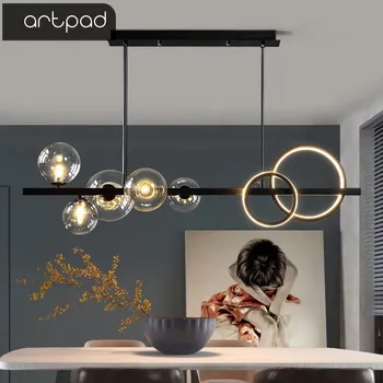  Artpad Модерен Европейски Стъклен Балон с Трапезария и Висящи Лампи Черна Дълга Скоба Висящи Лампи за Бар Стълби Кухнята на Ресторанта