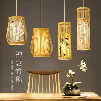  Висящи Лампи в Китайски Стил от Бамбук, Висящи Лампи за Дневна, Бар, Трапезария, Кухня, Лампа, Ръчна изработка от дърво, Дървени Подвесная Лампа, Лампа