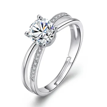  100% 925 сребро нова мода звезда блестящ циркон регулируем размер на пръстена на пръста си, за жени, бижута на едро сватбен подарък