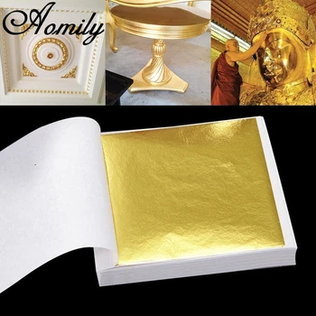  Aomily 9x9 cm 100 Листа Практичен K Чист Блестящ Лист Злато за Позлатяване Профили Линия Стенни Занаяти Занаяти Позлатени Бижута