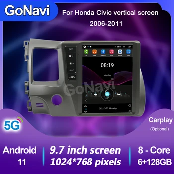  GoNavi За Honda Civic 8 Ядра 2006-2011 Tesla Стил Авто Радио Видео Мултимедиен Плейър DSP Carplay Android GPS Навигация 2 Din