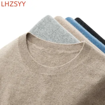  LHZSYY Първа линия дрехи, мъжки вълнен пуловер, Есенни Пуловери с кръгли деколтета, поло от мериносова 100% вълна, меки плетени блузи с дълъг ръкав