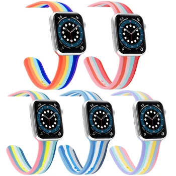  Rainbow Силикон Каишка с солова линия за Apple Watch Bands 6 5 4 3 2 1 SE Цветни Дизайнерски Въжета за часа iWatch 44 мм 40 мм 42 мм 38 мм