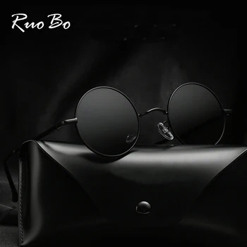  RUOBO Ретро Поляризирани Кръгли Слънчеви Очила в Метални Рамки, Очила За Мъже и Жени, За Шофиране, Риболов, Маркови и Дизайнерски Слънчеви Очила с UV400
