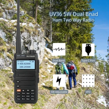 Ruyage UV36 Преносима радиостанция Ham Двустранни Радиостанции, уоки-токита голям обсег на Професионални VHF UHF USB Type C Зарядно устройство 5 W GMRS