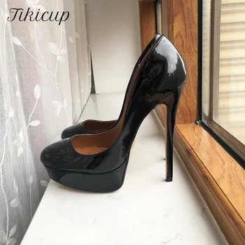  Tikicup/16 см/6 см, женски обувки на много високи токчета, лачени обувки-лодка на платформата, по-големи Размери 40-48, секси транс-обувки на висок ток