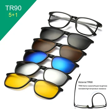  TR90 Clip On Слънчеви Очила мъжки Слънчеви Очила с Магнитен клипс дамски Слънчеви очила с Магнитен Клипс Оптични Рамки за очила от Късогледство с 5 лещи на слънчеви очила