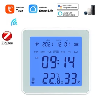  WiFi/Zigbee Датчик за Температура на Hristo Интелигентен Сензор за Влажност Влагомер За помещения Термометър С LCD Дисплей Алекса Google Home