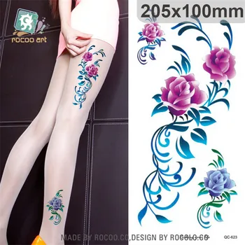  Боди-арт Водоустойчив временна татуировка стикер за жени секси Красива 3d роза гривна голяма ръка на крака татуировка QC2623