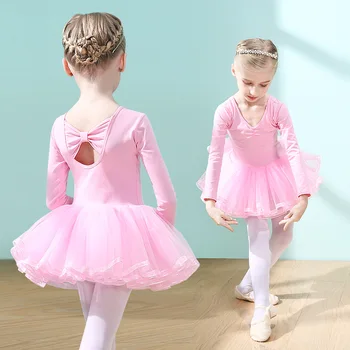  Висококачествен Памучен бебешки дрехи За танци, Пролетно-есенна Однотонная Балетна Пола с Дълги Ръкави За Момичета, Спортни Рокли За малки момичета