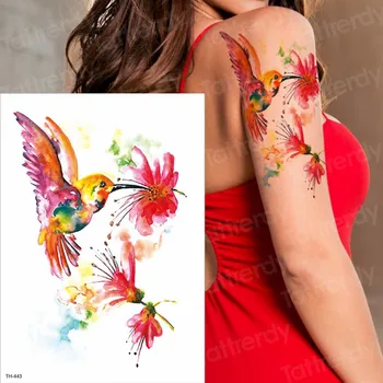  временни татуировки за жени, момичета, татуировка, колибри, водоустойчив татуировка на ръкава, секси татуировка, птици, цветя татуировка, воден цвят, крак