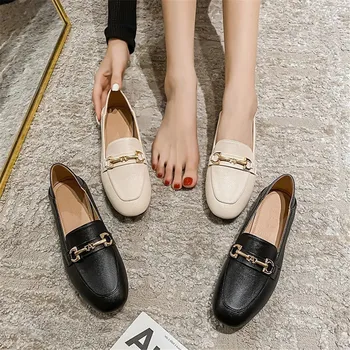  Дамски лоферы в британския стил в стил ретро, пролет 2022, Качествена и Луксозна обувки на равна подметка, от изкуствена кожа, мека Черна Ежедневни дамски дизайнерски обувки, без закопчалка
