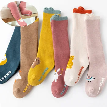  Детски чорапи, Нови детски мультяшные чорапогащи над коляното, двойни дълги чорапи, утолщают и задържат топлината през зимата, без хлъзгане