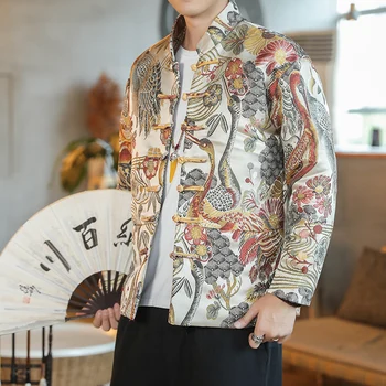  Есенно-пролетно Нова мъжки Дрехи в китайски стил, копчета палто С висока яка, Върховете Голям Размер, Тенденция традиционно Облекло Тан