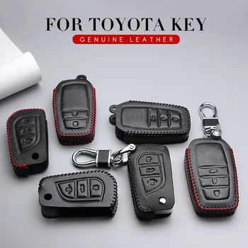  Калъф За Ключове От Кола От Естествена Кожа, Чанта За Toyota Aygo Chr Prius Camry Yaris Rav4 Corolla Hilux Avensis Highlander, Ключодържател