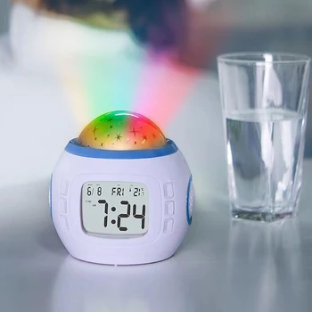  Небесна Звезда Alarm Clock Проектор Календар Температурен Дисплей Лека Нощ Музика Alarm Clock Детски Украса На Детска Стая Гореща