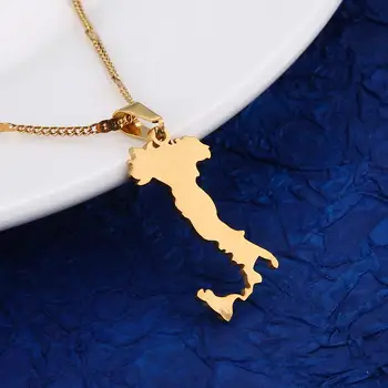  Неръждаема Стомана Златист Цвят Карта На Италия Висулка Колие На Италианската Мода Карта На Сайта На Веригата За Бижута