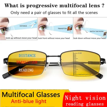 Новите Прогресивни многофокусные Очила за нощно виждане За четене, Мъжки слънчеви Очила За далечния и на Близкия, с двойно предназначение, Анти-синя светлина, очила за далекогледство