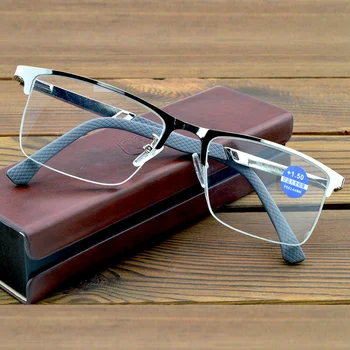  Очила за Четене от Сплав Al-mg с половин рамки в стил на Изпълнителния офис за Мъже с футляром от полиуретан +0.75 +1 +1.25 +1.5 +1.75 +2 +2.5 до +4